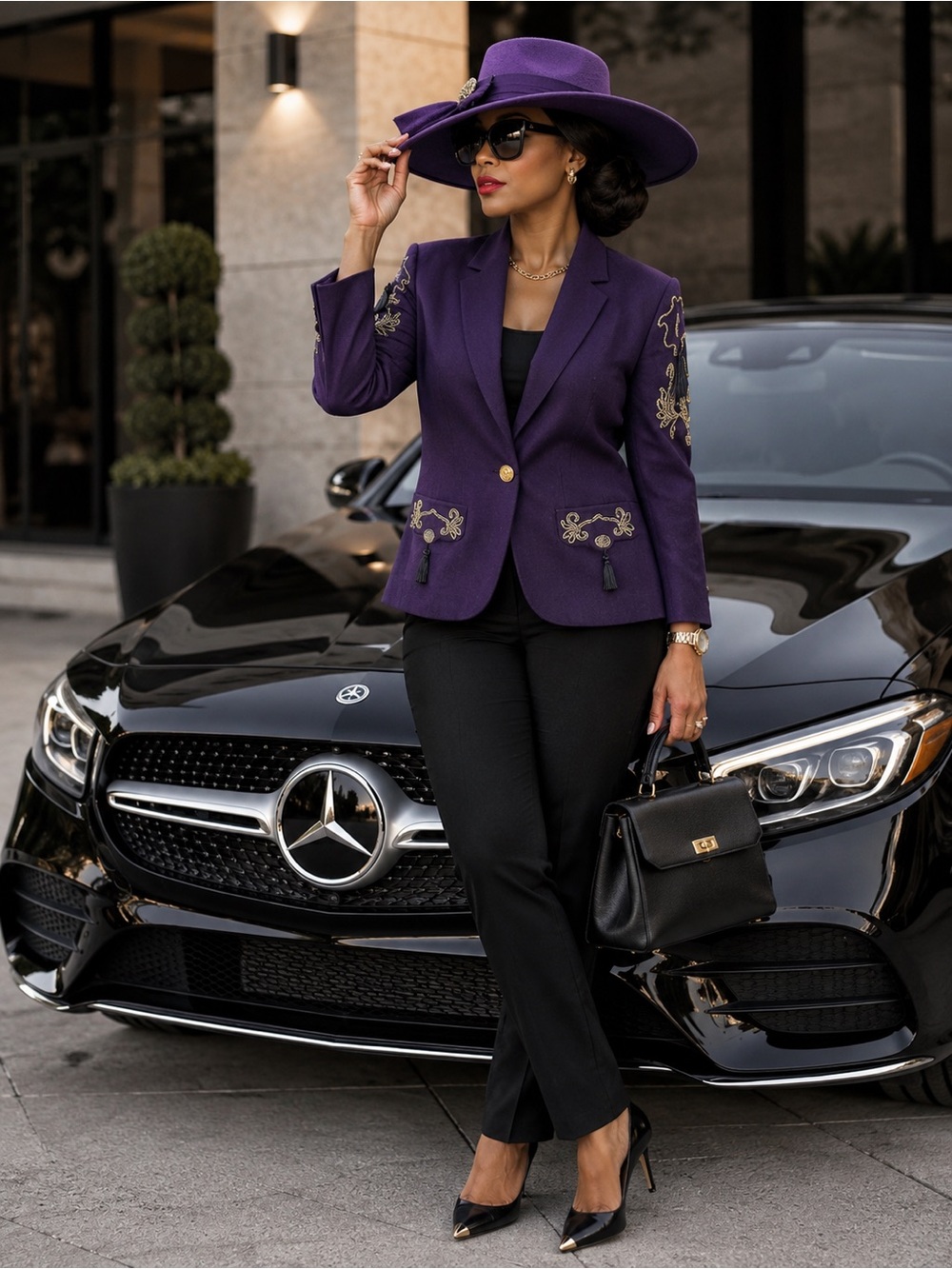 Criscione Elegant Purple Gold Embroidered Tassel Blazer Jacket Old Money Preppy